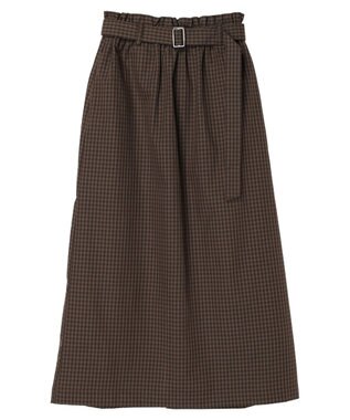 Green Parks 綿麻混バックルベルト付タイトスカート Check Brown