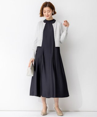 23区 【APPLAUDIR】ノーブルサテン リボンブーケレースコンビ ドレス ネイビー系