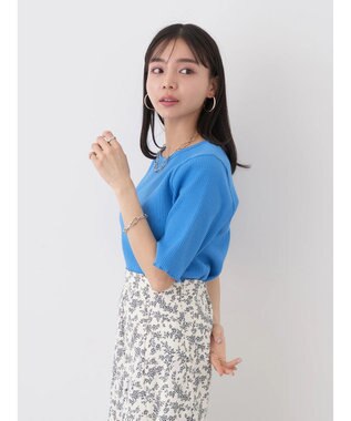 earth music&ecology ドットボタン５分袖リブプルオーバー Blue