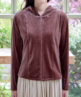 Tiaclasse L 【洗える】ベロアショートパーカー ピンク