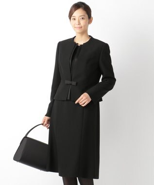自由区 FORMAL 【ウォッシャブル対応】ドビーボーダーリボン ジャケット+ワンピース ブラック系
