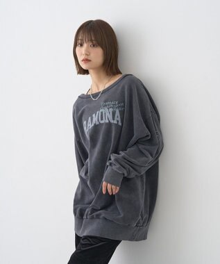 earth music&ecology ランダム刺繍オフショルプルオーバー Charcoal Gray