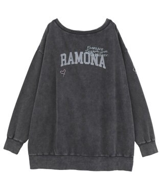 earth music&ecology ランダム刺繍オフショルプルオーバー Charcoal Gray