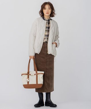 23区 CANCLINI メルトン バンドカラーシャツ キャメルチェック