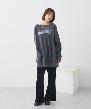 earth music&ecology ランダム刺繍オフショルプルオーバー Charcoal Gray