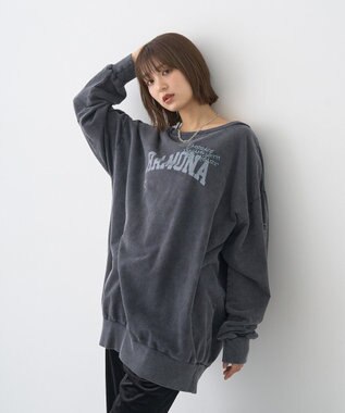 earth music&ecology ランダム刺繍オフショルプルオーバー Charcoal Gray