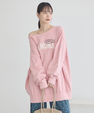 earth music&ecology ランダム刺繍オフショルプルオーバー Pink