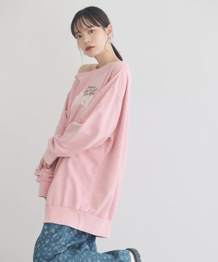 earth music&ecology ランダム刺繍オフショルプルオーバー Pink