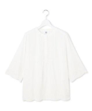 J.PRESS LADIES 【洗える】セルロースライト刺繍 ピンタック ブラウス ホワイト系