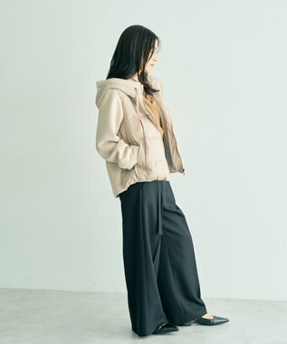 YECCA VECCA 中綿×カットボンディングZIPフーディー Gray Beige