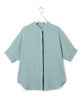 ICB L 【新色追加・WEB限定カラーあり】BackSatinAmunzen 5分袖バンドカラーブラウス