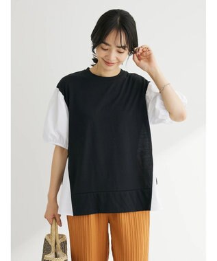 Green Parks 布帛ドッキング脇リボンプルオーバー Black