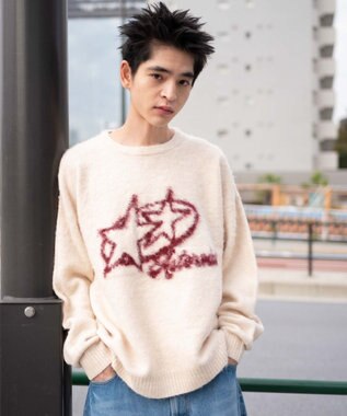 WEGO 【ユニセックス着用ITEM/MLサイズ展開】シャギーグラフィックプルオーバー ホワイト