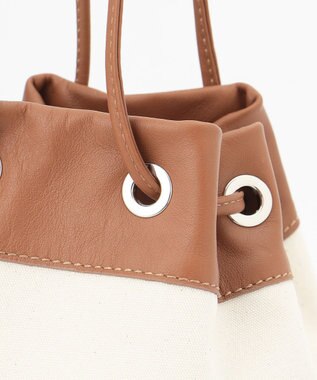 23区 MARCO MASI レザーキャンバスコンビ 巾着 バッグ ダークブラウン系