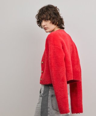 GRACE CONTINENTAL フェザーショートニットカーディガン レッド