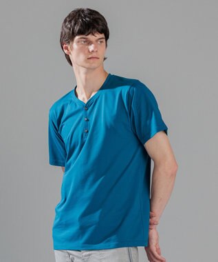 JOSEPH HOMME スビンソフトジャージー　ヘンリーネック半袖カットソー ダルブルー系