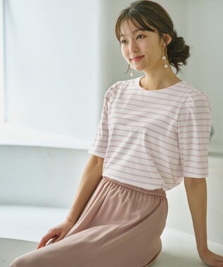 ANY SIS L 【UVカット・接触冷感・撥水・汗ジミ防止】プレーティングジャージー タックスリーブ カットソー ラベンダーボーダー