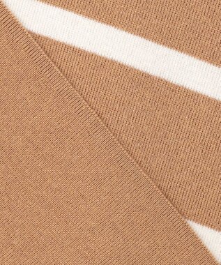 自由区 L コットンウールハイゲージボーダー ニット キャメル×オフ