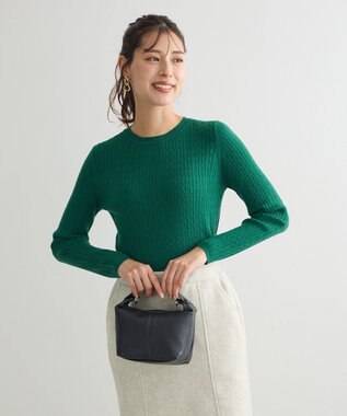 Green Parks プチケーブルクルーネックニットプルオーバー Green
