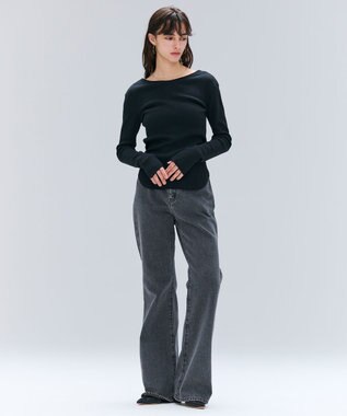 BEIGE， 【洗える】GLOBE / コットンリブ前後2WAYカットソー Black