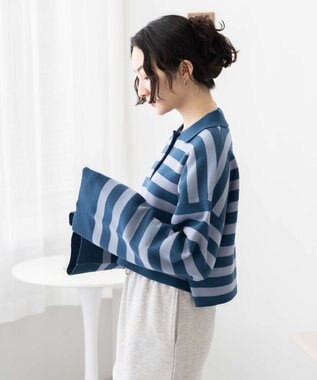 WEGO ボーダーニットポロ ブルーボーダー