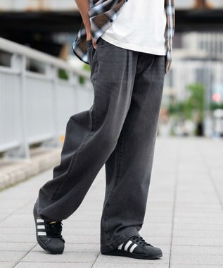 WEGO 【ユニセックス着用ITEM/SMLサイズ展開】ルーズテーパードデニムパンツ ブラック