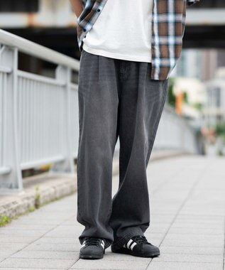 WEGO 【ユニセックス着用ITEM/SMLサイズ展開】ルーズテーパードデニムパンツ ブラック