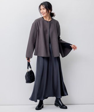 23区 コンプレストパイル ノーカラー アウター グレー系