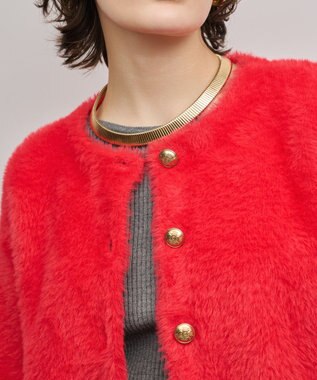 GRACE CONTINENTAL フェザーショートニットカーディガン レッド