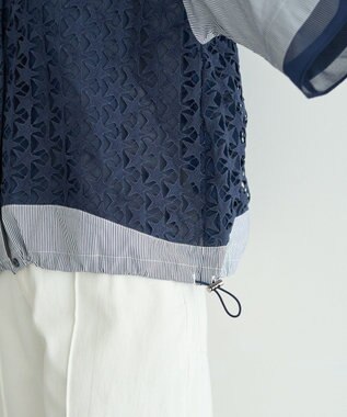 YECCA VECCA レースMIXレイヤードハーフスリーブシャツ Stripe