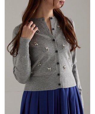 Te chichi ビジューニットコンパクトカーディガン グレー