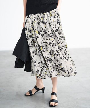 自由区 L 【洗える】ERICA楊柳プリント ギャザースカート ブラック系5