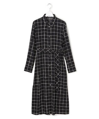 ICB L 【30th ANNIVERSARY】 ウィンドウペンプリント シャツワンピース ブラック×アイボリー