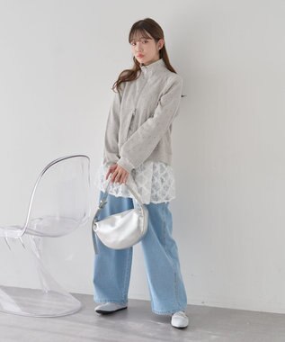 earth music&ecology 【予約】【綿100％】ダブルジップワッフルカーディガン フラワー