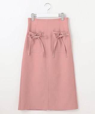 Feroux 【洗える】リボンポケット付きIライン スカート レッド系