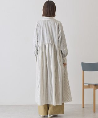 AMERICAN HOLIC 【イージーケア】ギャザーシャツワンピース Stripe White