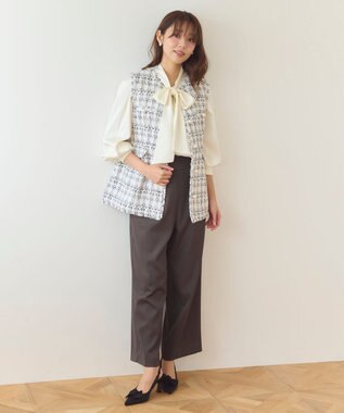 Feroux 【洗える】ウエストタックワイドパンツ グレー系