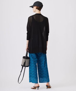 ICB 【洗える】 ヘリンボーンエンブロイダリー ワイドストレートパンツ ターコイズ系