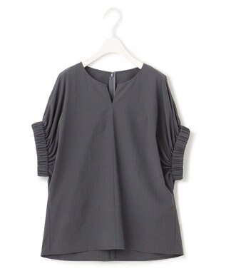 ICB 【接触冷感・UVカット・洗える】ヴィンテージスパンブロード デザインブラウス チャコールグレー系