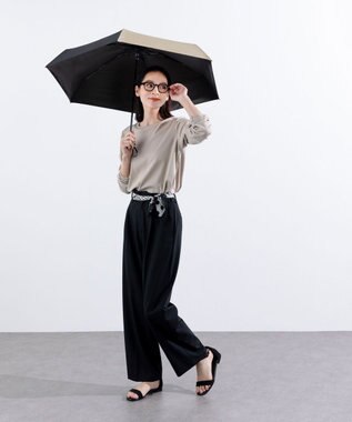  UNISEX プラスリング 晴雨兼用 簡単開閉式折傘 BLK×BGE T1339