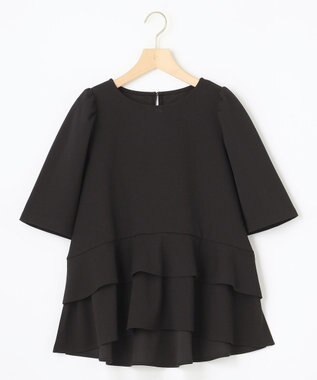 組曲 【接触冷感・吸湿・UVカット】ジョーゼットジャージーフリルブラウス ブラック系