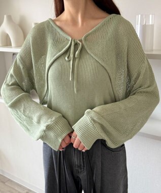 WEGO アンサンブルメッシュリボンカーディガン グリーン