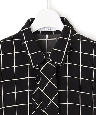 ICB L 【30th ANNIVERSARY】 ウィンドウペンプリント シャツワンピース ブラック×アイボリー