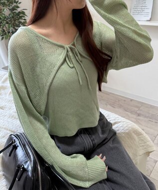 WEGO アンサンブルメッシュリボンカーディガン グリーン