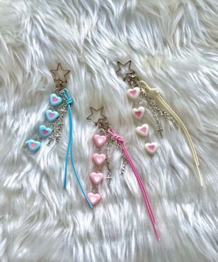 WEGO 4連カラーハートキーホルダー ブルー