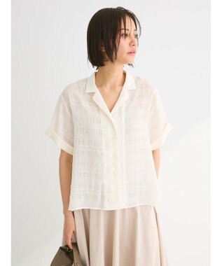 Green Parks シアーチェック開襟ブラウス Off White