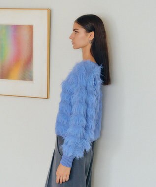 YECCA VECCA フェザーボーダーニット Blue