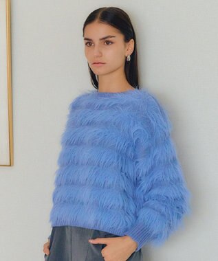 YECCA VECCA フェザーボーダーニット Blue