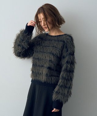YECCA VECCA フェザーボーダーニット Charcoal Gray
