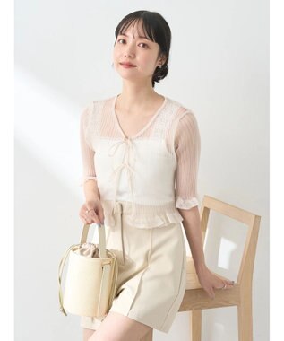 earth music&ecology シアーラメフリルカーディガン Ivory